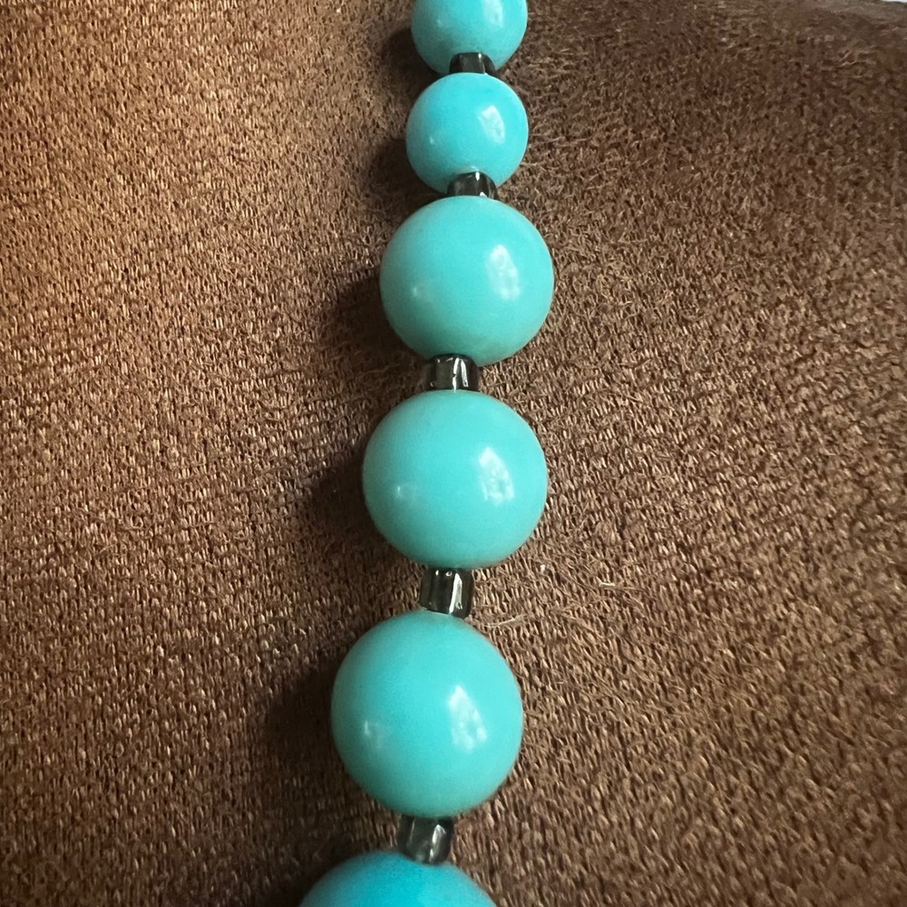 Vintage Turquoise Blue Beaded Graduated Statement Necklace 24" Coastal - Picture 2 of 3
